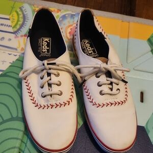 Keds White Sneakers with Red Stitching